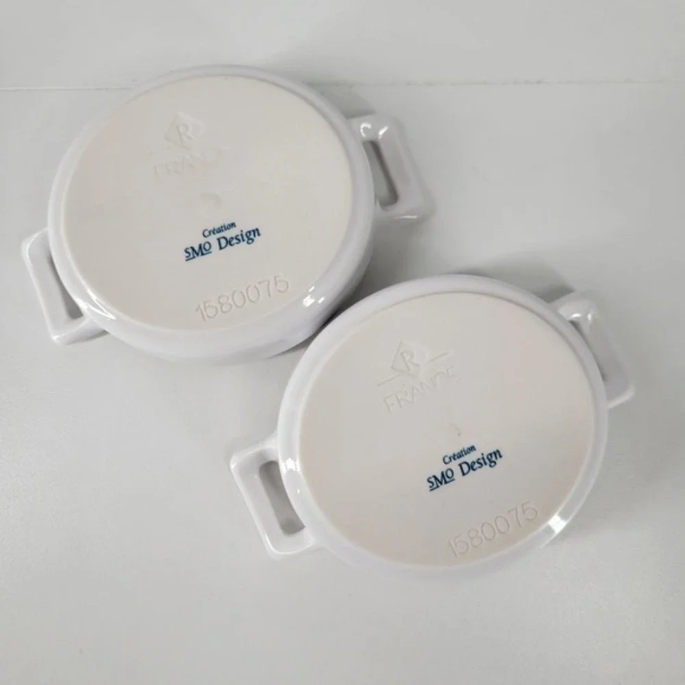 Set of 2 White Ceramic Ramekins SMO Design France Mini Baking Dishes‎
